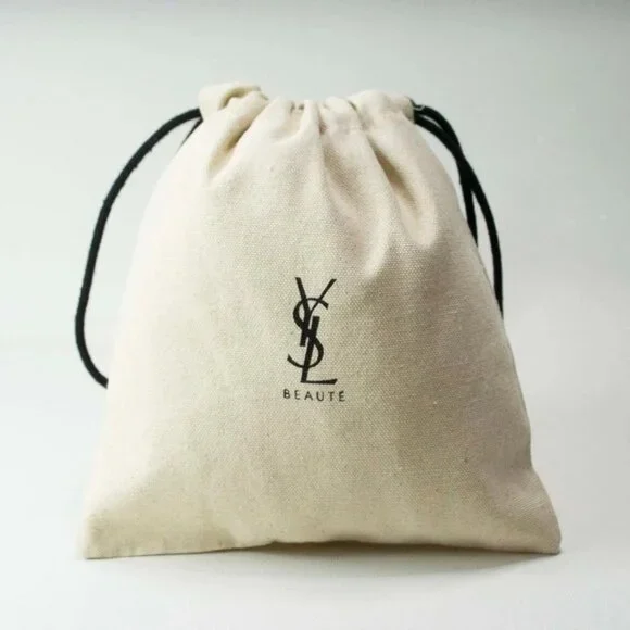 YSL Beige Cotton Drawstring Makeup Pouch Limited Edition Bag Yves Saint Laurent - Picture 2 of 7